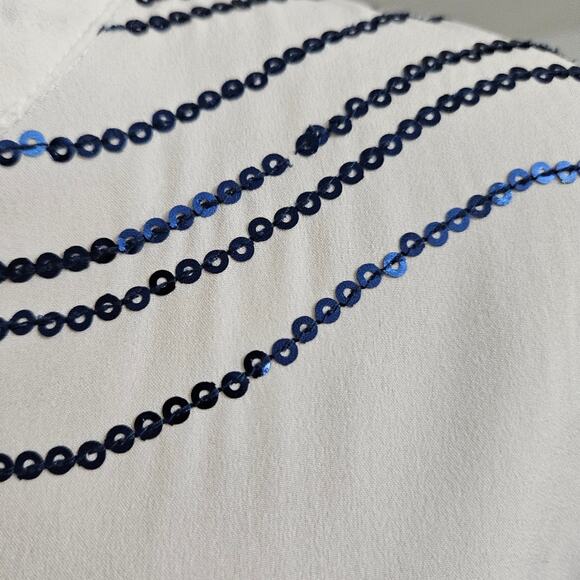 Chico's Sequin White Blue Striped Henley Pullover Top Medium Chico's 1 - Picture 7 of 11